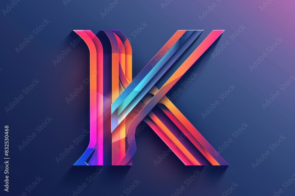 Poster vibrant and dynamic letter k made up of colorful lines. perfect for graphic design projects