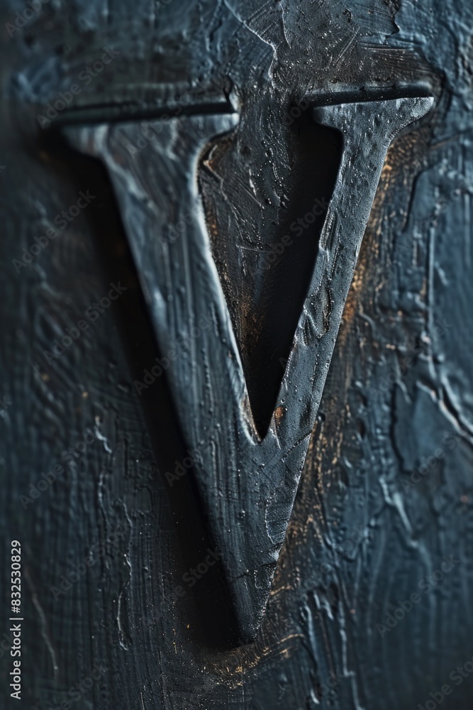 Aufkleber close up of a metal letter v on a rustic wooden surface. perfect for design projects and typography 