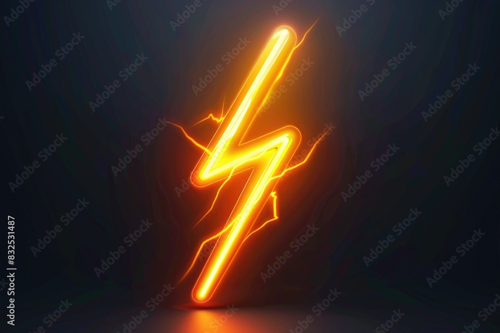 Poster a striking neon lightning bolt on a dark black background. suitable for various design projects