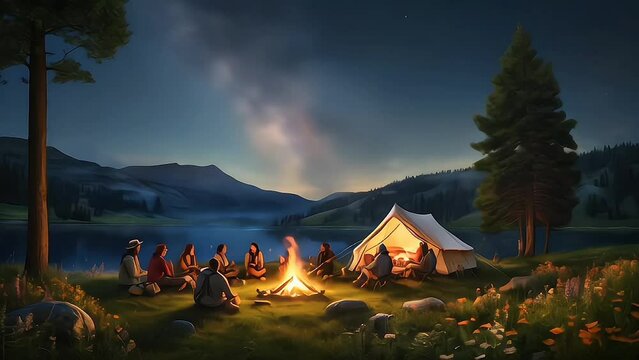 camp fire in the mountains