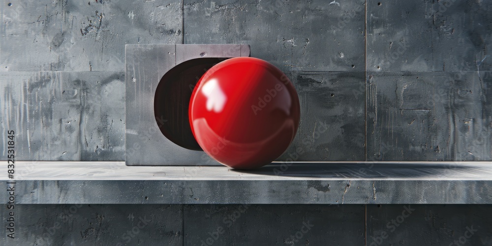 Poster A striking red object placed on a concrete floor, suitable for industrial or abstract concepts