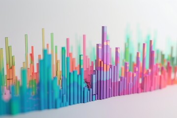 3d illustration of a colorful graph with many different colored bars on white background