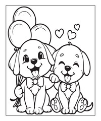 Obraz premium Cute cartoon puppy dog Black and white vector illustration for coloring page Ai generative