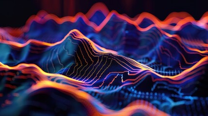 Abstract 3D landscape representation with vibrant neon colors, showcasing digital terrain and data visualization concepts.