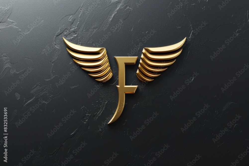 Poster a gold letter y with wings on a black background. suitable for design projects and typography