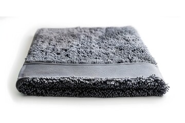 Photo of Soft and Plush Gray Bath Mat Isolated on White Background