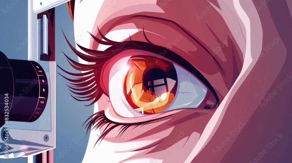 Poster close up of a person's eye with a camera, suitable for technology concepts