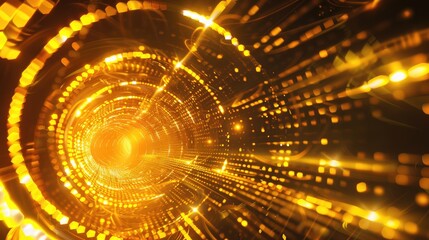 Abstract futuristic background with yellow energy beams in a digital tunnel frame