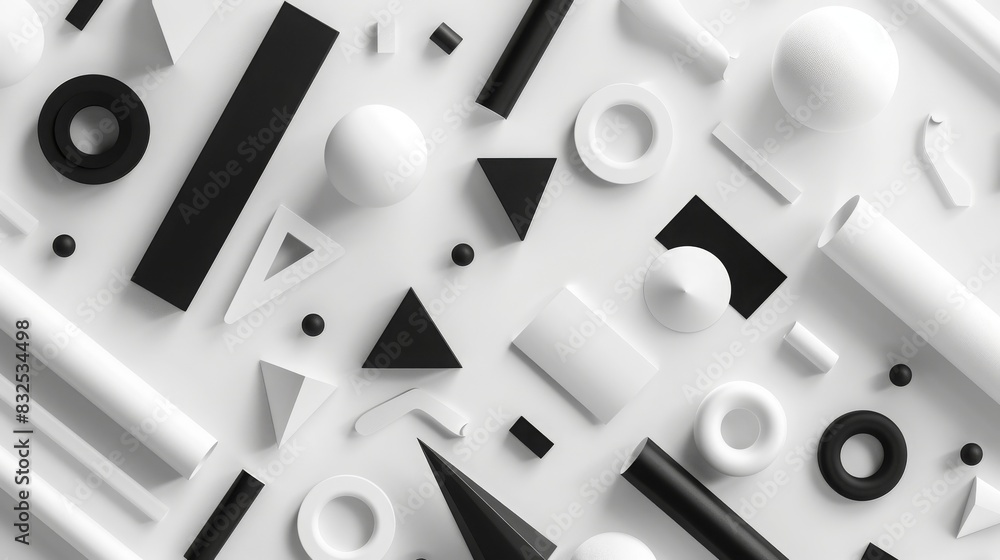 Poster abstract geometric shapes in black and white on a white background. minimalist design with various f