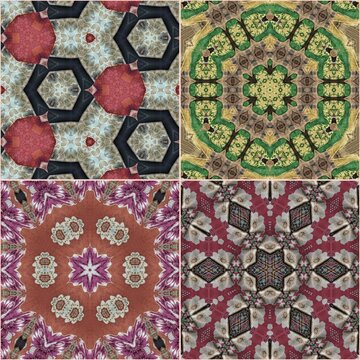 Set of vintage floral art for digital textile print. Bundle of digital design as floor tile and carpet prints. Ornamental design to make unique wall covering and wrapping paper for interior decoration