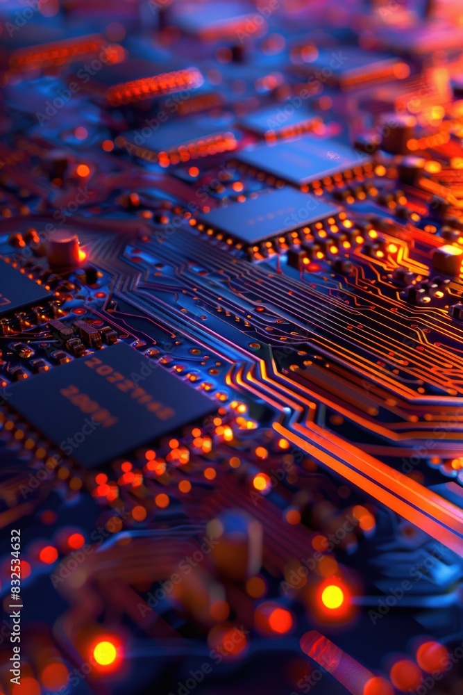 Poster detailed view of a computer motherboard. great for tech related designs