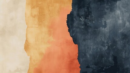 Abstract painted background with textured color blocks in beige, orange, and dark blue for creative designs and artistic projects.