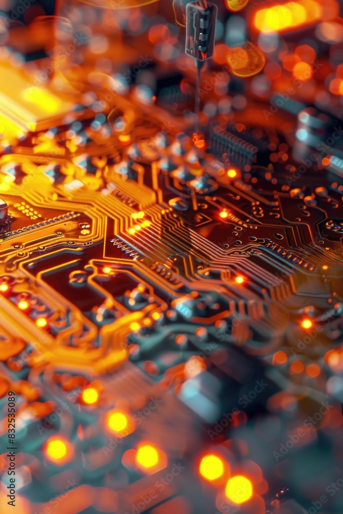 Poster detailed view of a computer motherboard. suitable for technology concepts