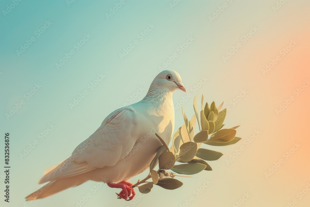 Canvas Prints A white bird perched on a tree branch. Suitable for nature and wildlife themes