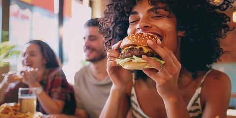 Happy Woman Enjoying Fast Food