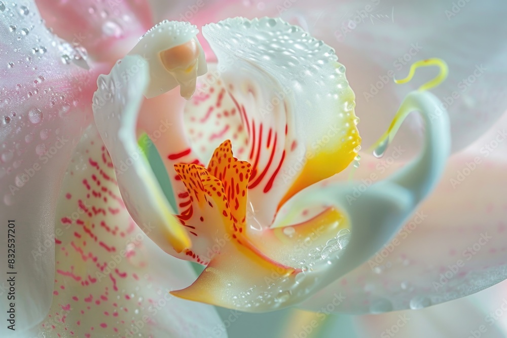 Poster close up of a flower with water droplets, suitable for various design projects
