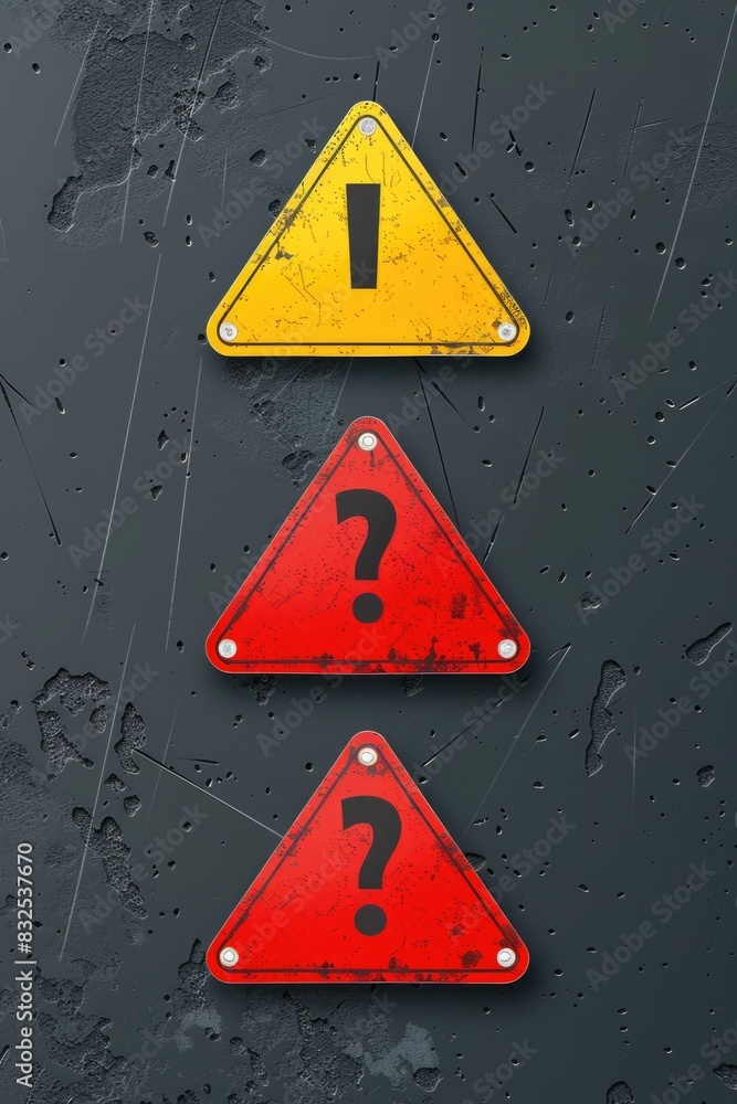 Aufkleber three warning signs with a question mark, suitable for safety and caution concepts