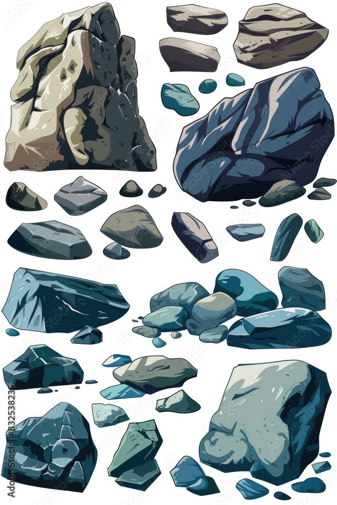 Aufkleber a collection of various rocks and stones on a clean white surface. perfect for use in educational ma