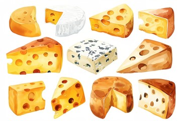 a bunch of cheeses that are on a white background