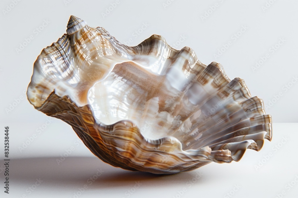 Poster A close up shot of a shell on a table, suitable for various design projects