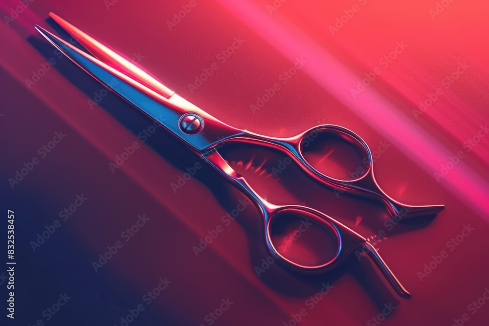 Poster Scissors placed on a vibrant red background, suitable for various projects