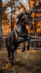 Fototapeta premium Equestrian athlete horse s muscular power in jump summer olympics sport close up