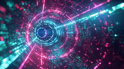 Immersive cyberpunk world with vibrant neon background and energy