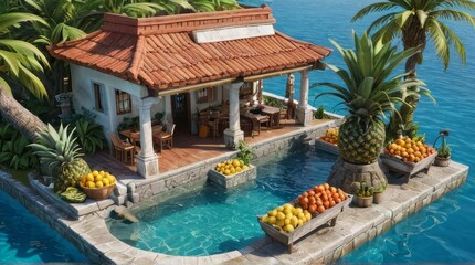 Tropical Fruit Stand on a Floating Island
