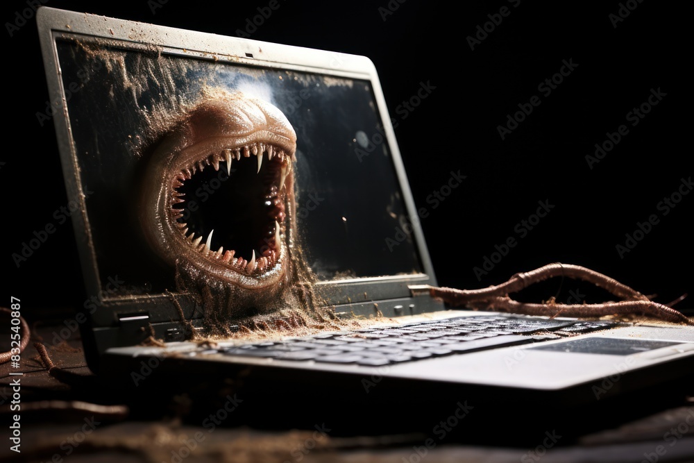 Wall mural worm virus attacking computer system, cyber attack ai generated