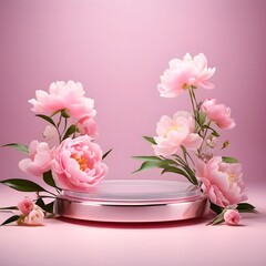 Transparent Glass Podium Platform Stand for Beauty Product Display in Spring Flower Season - Elegant, Modern Showcase