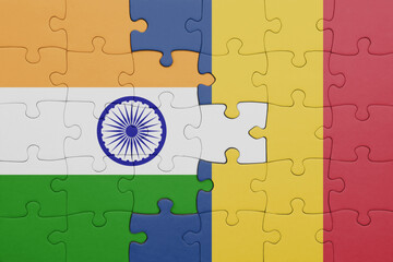 puzzle with the colourful national flag of romania and flag of india.