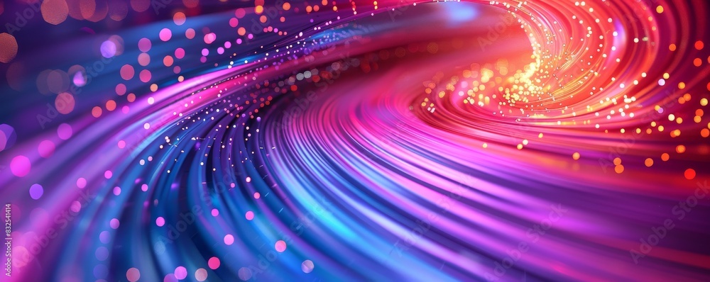 Poster abstract digital technology with a futuristic tunnel, neon lights, and a speed of light effect