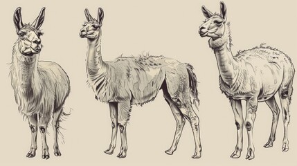 A group of llamas posing side by side, potentially used in agricultural or zoo-related contexts