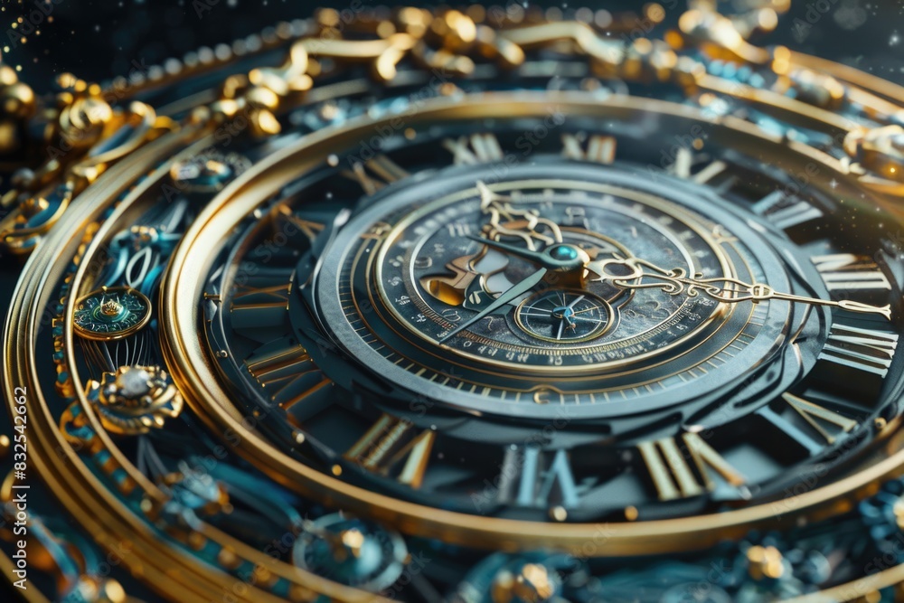 Poster A close-up of a clock sitting on a table with details of the clock's face and hands visible