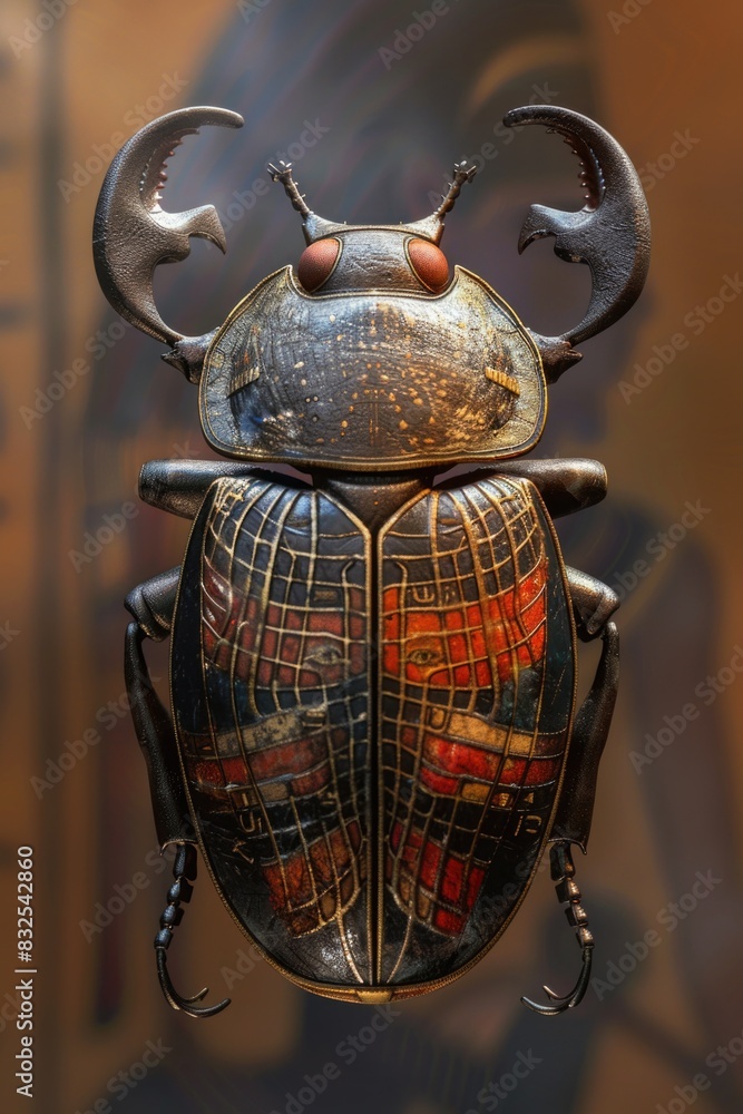 Poster a close-up view of a bug displayed in a museum setting