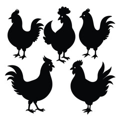 Set of Booted Bantam animal black silhouettes vector on white background