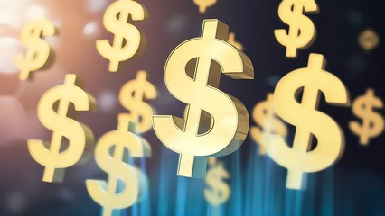  investing dollar signs holographic close up soft bokeh financial growth