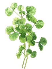 Fresh and Vibrant of Light Green Sorrel Leaves on White Background
