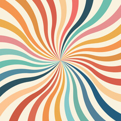 Groovy retro burst sun rays background. Vintage colorful abstract geometric pattern. Vector summer hippie carnival illustration for poster, flyer, greeting card, banner. 