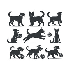 Vector Cute Dog  and Puppy set collection  silhouette design template illustration