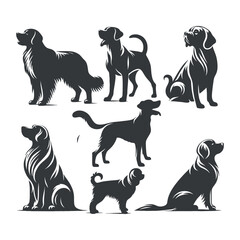 Vector Cute Dog  and Puppy set collection  silhouette design template illustration