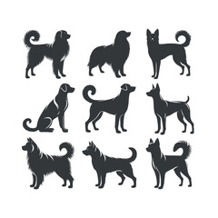 Vector Cute Dog  and Puppy set collection  silhouette design template illustration