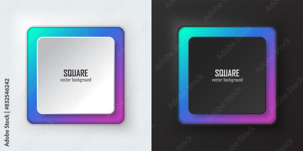 Leinwandbilder set of realistic 3d square, blue and purple illuminate neon lighting, square frames on a white and b