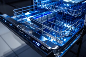 Modern dishwasher kitchen household dish washing machine professional restaurant cafe equipment consumer grade heavy load home routine clean plates cups appliances loading unloading water technology