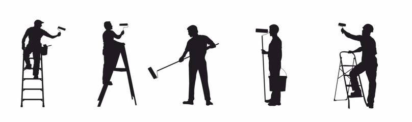 House painter silhouette collection.  Group of maintenance paint worker in different pose.   © Pro Silhouettes