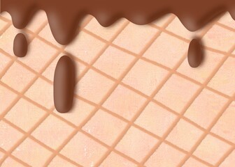 Bakery background. chocolate sauce with multicolor sugar sprinkles on ice cream cone pattern.