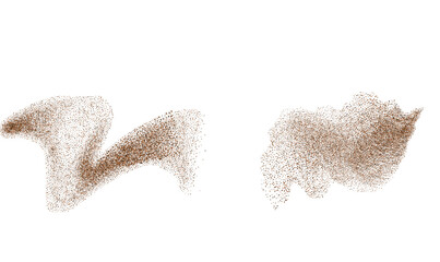 Chocolate and coffee powder, scattered cocoa on a light background. Particles of earth and dust. Brown sand texture.Top view of the cake.