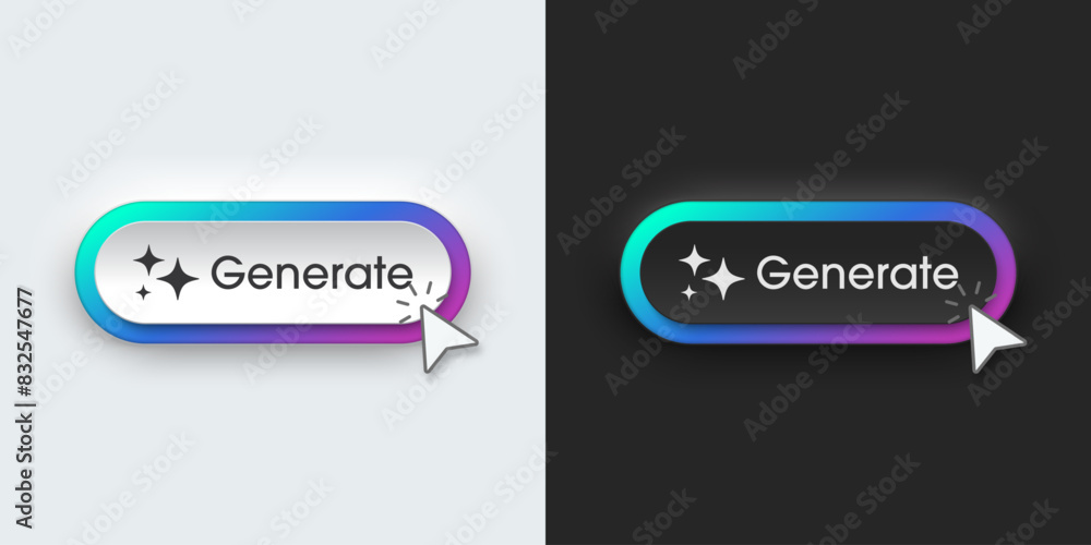 Poster Generate AI button. Neumorphic bar. Artificial intelligence and Machine learning technology concept. AI enters by command prompt to generate ideas. Neumorphism style. Vector illustration.