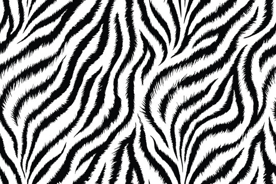 Seamless black and white tiger stripe pattern, ideal for fashion, textile, and decor