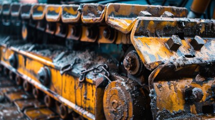 dirty heavy machine chain wheel surface close up photo, tractor wheel close up photo.